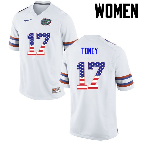 Florida Gators Women #17 Kadarius Toney College Football USA Flag Fashion White